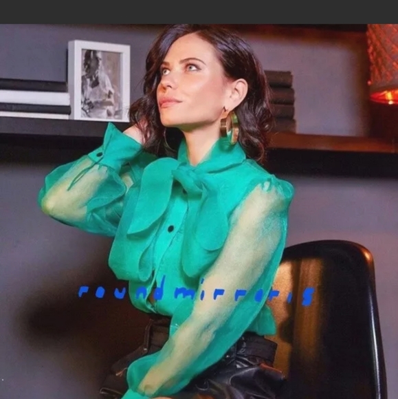 NWT ZARA Organza Blouse Top Semi-Sheer Green - Picture 6 of 16